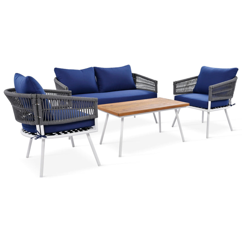 Walker Edison | Boho Rope 4-Piece Patio Chat Set