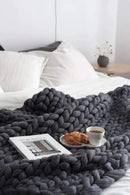 Chunky Knit Throw Bulky Merino Sofa Blanket Hand-Made Super Large Chair Mat Rug(Dark Gray 40"x60") by CozyNest Decor