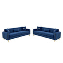Vintage Blue Velvet 2-Piece Sofa Set