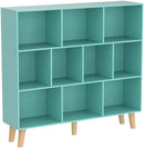 LEYAOYAO 10 Cube Bookshelf,3 Tier Modern Wide Bookcase with Legs,Mid-Century Wood Bookshelves Storage,Mint-Green Large Book Case,Freestanding Organizer Display Shelf for Bedroom,Living Room,Office by CozyNest Decor