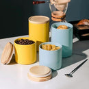 Sweejar Kitchen Canisters Ceramic Food Storage Jar, Stackable Containers with Airtight Seal Wooden Lid for Serving Ground Coffee, Tea, Sugar, Salt and More - 28 Fl Oz (Dark Turquoise) by CozyNest Decor
