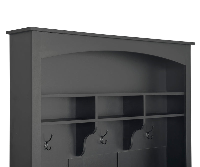 47.2" Wide Hall Tree with Bench and Shoe Storage, Multi-functional Storage Bench with 3 Hanging Hooks & Open Storage Space, Rectangle Storage & Shelves Coat Rack for Hallway, Black