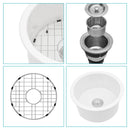 Ceramic Circular Kitchen Sink With Drain Assembly And Bottom Grid, 18" Dual Mount - White by HouseOfZazla