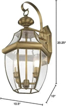 Livex Lighting 2251-02 Monterey 2 Light Outdoor Polished Brass Finish Solid Brass Wall Lantern with Clear Beveled Glass, 20.25" x 10.5" x 10" by GreenHaven Gardens