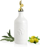 Sweejar 16 Oz Ceramic Olive Oil Dispenser Bottle, Oil Dispenser for Kitchen with Gravity Spout, Relief Opaque Oil Container for Evoo, Avocado Oil, Vinegar, Soy Sauce, 1 Pack(White, Gold Spout) by CozyNest Decor