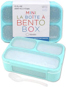 kinsho Glitter Bento Snack Containers with Lids, Mini Bento-box Lunch-Box for Toddler Daycare and Small Kids, Travel Meal Container, Leak-proof 2 pack Set, Pastel Blue + Teal Sparkle by TinyTreasures Baby Boutique