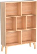 LEYAOYAO Wooden 7 Cube Book Shelf, Natural 3 Tier Bookshelf with Legs, Modern Open Storage Organizer,Boho Bookcase,Display Cabinet Shelf Free Standing Bookshelves for Bedroom,Living Room,Office by CozyNest Decor
