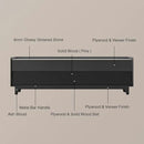 POVISON Fully-Assembled Mid Century Glossy Sintered Stone Tabletop TV Stand with Legs, Wood Media Console with Adjustable LED Light for 75-inch TVs, Entertainment Center with Storage for Living Room by CozyNest Decor