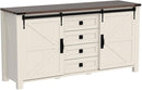 T4TREAM 60'' Farmhouse Dresser Chests for Bedroom w/4 Drawers & Sliding Barn Doors, Tall Chest of Drawers, Rustic Dresser TV Stand, Organizer for Bedroom, Living Room, Kitchen, Antique White by TinyTreasures Baby Boutique