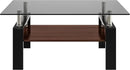 Glass Coffee Table Rectangle Living Room Center Table, with Gray Tempered Glass Tabletop and Brown MDF Layer,for Living Room and Office, Gray+Brown by CozyNest Decor
