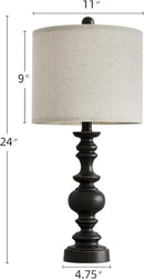 BOBOMOMO 24" Traditional Farmhouse Table Lamp Set of 2, Vintage Resin Lamps for Living Room Bedroom, Rustic Nightstand Lamp with Linen Shades, Retro Black Table Lamps for Living Room, Bedroom, Office by CozyNest Decor