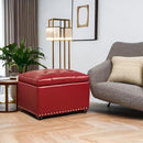 24'' Leather Storage Ottoman Rectangular Foot Rest Stool with Nailhead Trim for Bedroom Living Room(Red) by CozyNest Decor