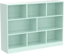 IOTXY Open Shelf Low Bookcase - Wooden 3-Tier Floor Standing Display Cabinet Organizer with Base, 8 Cubes Short Horizontal Bookshelf in Tiffany-Green by CozyNest Decor