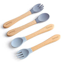Ginbear Silicone Baby Spoons and Forks Self-feeding 12-18 Months, Soft Tip Baby Flatware Sets for Boy, Toddler Feeding Utensils for Child, 4 Piece Set (Gray/Blue) by TinyTreasures Baby Boutique