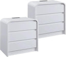 25" Tall Modern Nightstand Set of 2, 23.6" Wide Wood Bedside Table with Charging Station, 3 Storage Drawers Side Table w/Curved Profile Design, End Table for Bedroom, White by CozyNest Decor