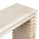 Veda 63' Reclaimed Wood Stacked Geometric Waterfall Console Table, Whitewashed Natural Reclaimed Pine Wood