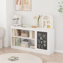 3 In 1 Bookshelf And Toy Storage Cabinet With Chalkboard, Organizer For Playroom Featuring And Spacious Storage - White