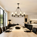 9-Light Black Wagon Wheel Chandelier