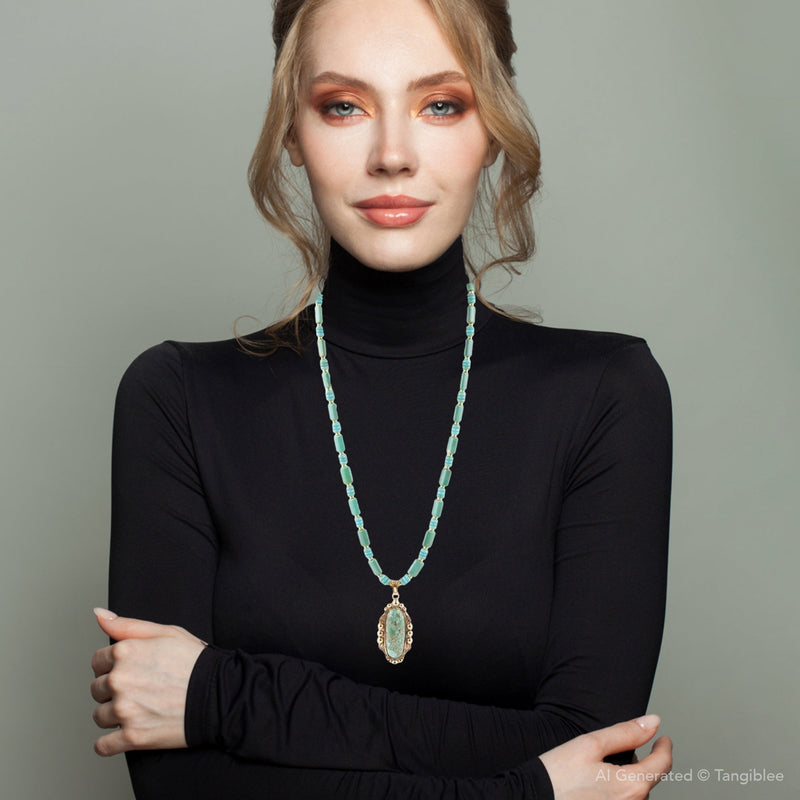Plateau Blue Turquoise Golden Pendant Necklace