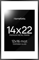 Homeforia 14x22 Picture Frame Black, High End Metal 14 x 22 Poster Frames with Mat 12 x 16 for Photo, 14x22 Black Frame Matted to 12x16 inch Print, 22x14 Thin Frame, Tempered Glass, Wall Kit, Set of 1 by CozyNest Decor
