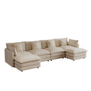 Oversized U Shape Sofa with 2 Ottomans in Light Coffee