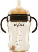 thyseed PPSU Weighted Straw Cup with Handles Toddlers Transition Bottles to Sippy Cups No Spill Learner Milk Water Baby Bottle Soft Silicone Spout Dishwasher Safe BPA Free 6+ Months 10oz/300mL 1 Pack by TinyTreasures Baby Boutique