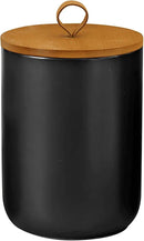 Ceramic Storage Jars, Modern Elegant Highly Polished Airtight Gorgeous Storage Canisters with Wooden Lid Small Food Stroage Jar for Kitchen Spice Tea Vanilla Sugar Coffee Beans (Black medium) by CozyNest Decor