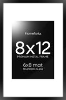 Homeforia 8x12 Picture Frame Black, High End Metal 8 x 12 Poster Frames with Mat 6 by 8 for Photo, 12x8 Frame Matted to 6x8 inch Print, 8by12 Wall or Tabletop Frame, Tempered Glass, Wall Kit, Set of 1 by CozyNest Decor