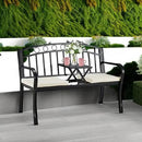 AVAWING Outdoor Metal Garden Bench, 2-Seat Patio Porch Bench with Steel Frame, Park Bench w/Pullout Middle Table＆ Cushion for Backyard Lawn Deck Entryway, Black by CozyNest Decor
