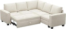 Belffin Modular Sectional Sleeper Sofa with Pull Out Couch Bed Velvet Convertible L Shaped Sectional Couch for Living Room Apartment Beige by CozyNest Decor
