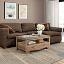 LINSY HOME Farmhouse Coffee Table with Storage, Wood Coffee Table for Living Room, Open Display Area and Storage Drawers with Metal Handles, Chic Style with Curved Base, Brown by CozyNest Decor