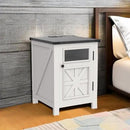 JXQTLINGMU Farmhouse End Table with Charging Station, 18'' Rustic Nightstand with Barn Door & Adjustable Shelf, Wooden Sofa Side Table with 3-Tier Storage for Living Room, Bedroom, White by CozyNest Decor