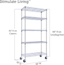 30"x14"x60" PRIME HEAVY DUTY Chrome 5-Tier Wire Shelving 1,750 LBS MAX Capacity Storage Rack for Commercial, School, Home, Garage, Warehouse, Industrial, and Hospital Uses (with Wheels) by CozyNest Decor
