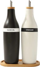 HOMCDALY Olive Oil and Vinegar Dispenser Set, Two 16oz Ceramic Oil Dispenser for Kitchen, Kitchen Dispenser Bottle for EVOO Vinegar Syrups, Modern Farmhouse Design| Set of 2 –Black &white by CozyNest Decor