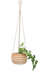 Mkono Ceramic Hanging Planter Macrame Plant Holder 5 Inch Cute Succulent Cactus Pot with Cotton Rope Hanger for Indoor Outdoor Decor, 1 Pack by GreenHaven Gardens