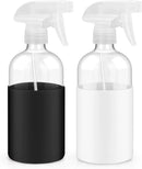 2 Pack Glass Spray Bottles with Silicone Sleeve, 16 oz Empty Refillable Containers with Adjustable Spray Nozzles, Spray Bottles for Hair, Cleaning Solutions and Plants Black&White by GreenHaven Gardens