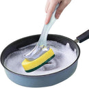 The Pot Brush with Green and Yellow Washing Pads Does not Damage The Pot Handle and can be Used to add Liquid, Brush The Bowl, and Brush The Stove by TinyTreasures Baby Boutique