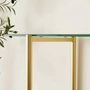 Glass Console Table for Living Room, Foyer & Entrance, 2-Tiers Mid-Century Modern Sofa Table with Clear Glass Top, Walnut Finish Wood Top and Gold Finish Metal Frame by CozyNest Decor