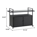 Outdoor Wicker Bar Cart with Glass Top and Wheels