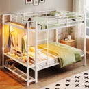 Bunk Bed With Storage Shelves, Clothes Hooks, LED Light by HouseOfZazla
