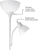 GLOBE Electric 67136 72" Torchiere Floor Lamp with Adjustable Reading Light, Matte White Finish, Frosted Shades, Rotary Switch on Socket, E26 Base by CozyNest Decor