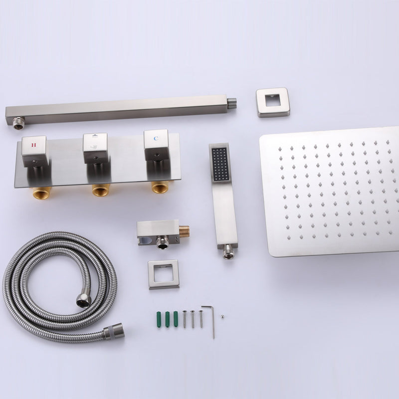 2 Functions Complete Shower Fixtures, 3 Knob Handles Complete Shower Systems, 10 inches Brushed Nickel - 2W03