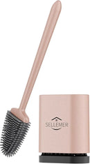 Sellemer Toilet Brush and Holder Set - Flexible Toilet Bowl Brush Head with Silicone Bristles, Compact Size for Storage and Organization, Ventilation Slots Base (1 Pack, Rose Gold) by CozyNest Decor