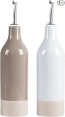 famiware Milkyway 16oz Ceramic Olive Oil Dispenser Bottle, Olive Oil and Vinegar Dispenser Bottle Set of 2 with Stainless Steel Pourers, Suitable for Storage Liquids, Light Gray and Cinnamon Brown by CozyNest Decor