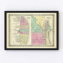 Vintage Map of Chicago, Illinois 1856