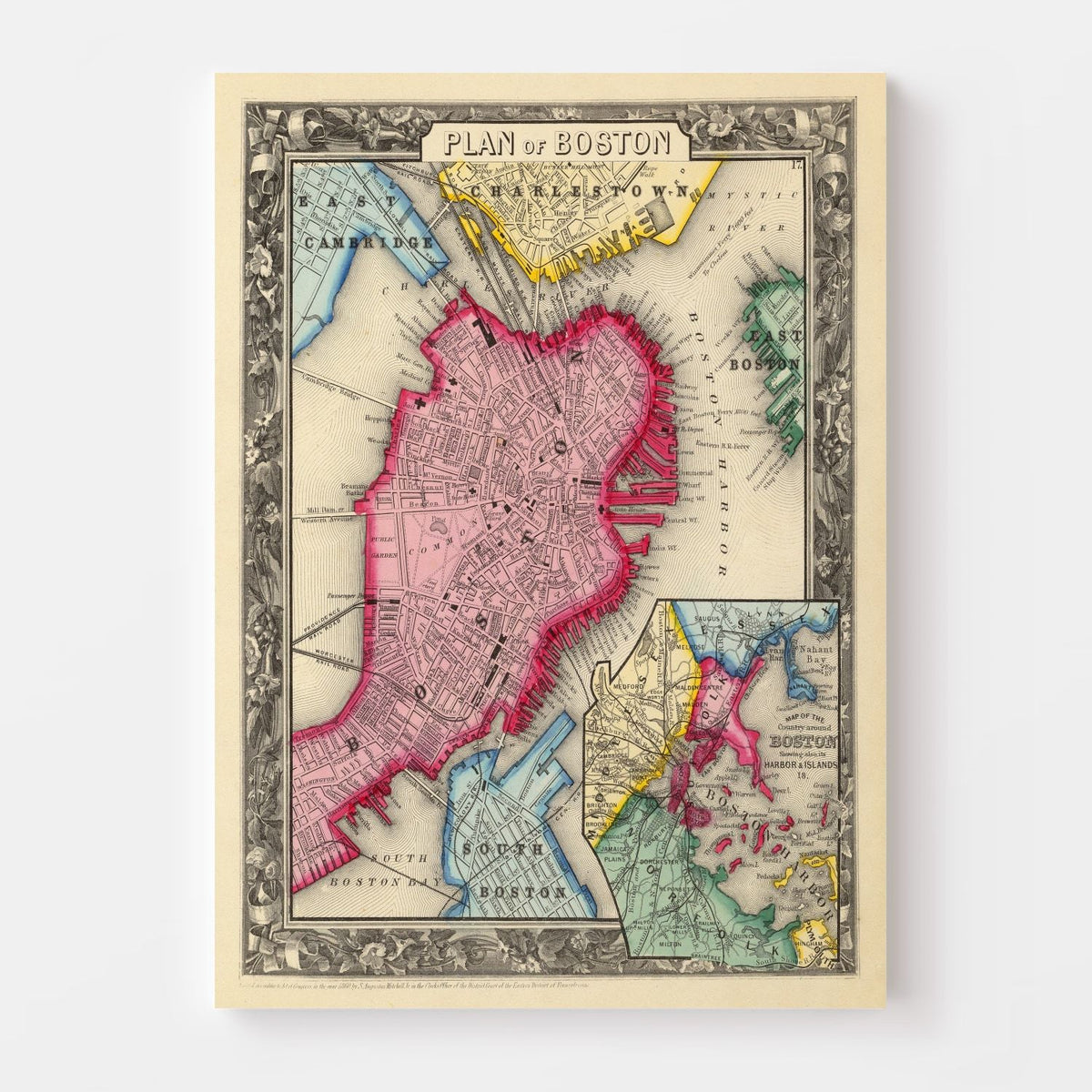 Vintage Map of Boston, Massachusetts 1860, photo 4 of 5
