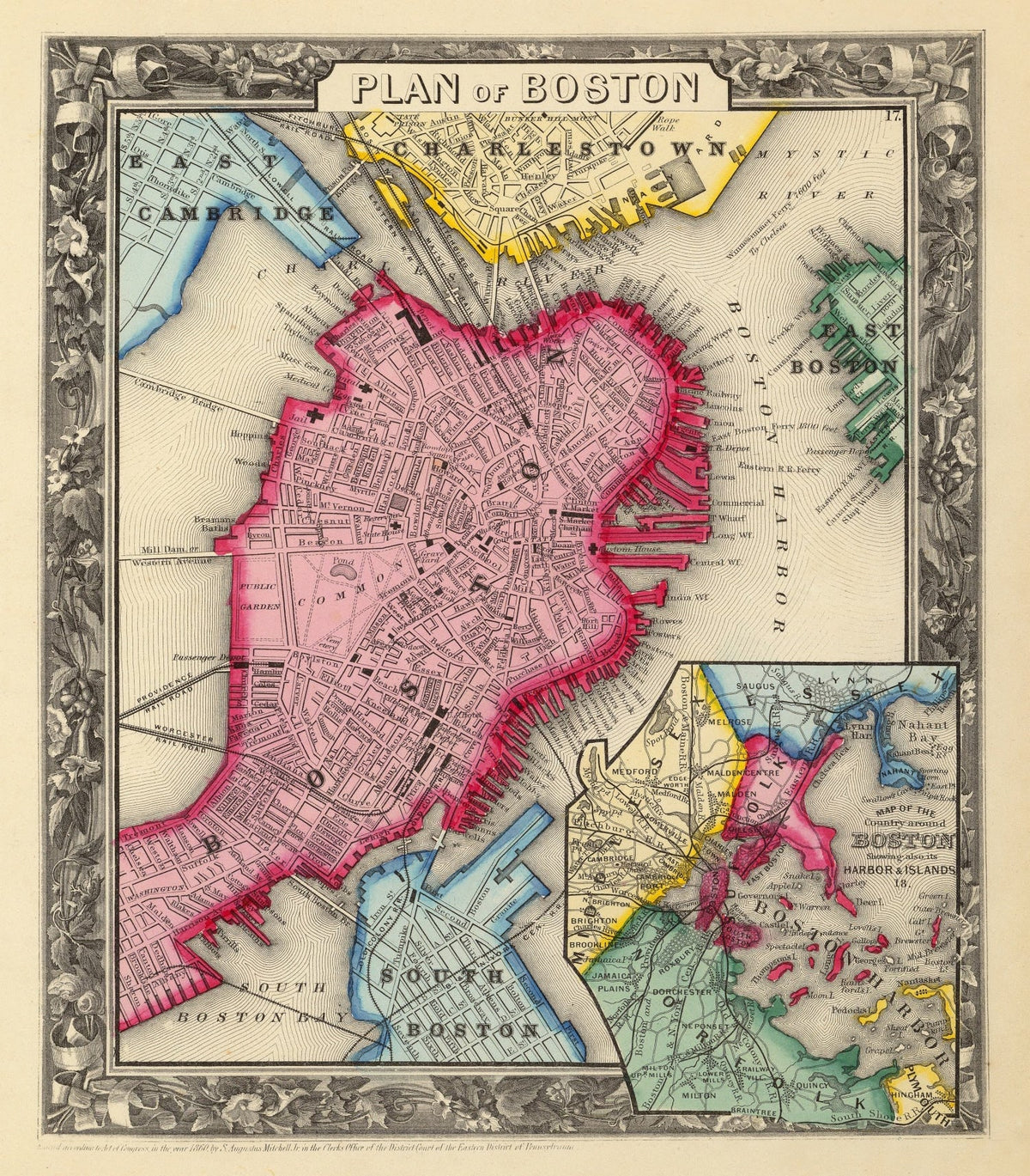 Vintage Map of Boston, Massachusetts 1860, photo 5 of 5