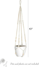 Mkono 43 Inch Macrame Plant Hanger Large for up to 12 Inch Pot Extra Long Hanging Plant Holder No Tassels Hanging Planter Basket with Wood Beads for Indoor Outdoor Boho Home Decor, Ivory by GreenHaven Gardens