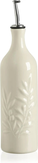 Sweejar Large Ceramic Olive Oil Dispenser Bottle, 24 Oz Relief Opaque Oil Cruet Protects Oil To Reduce Oxidation, Storage Vinegar, Soy Sauce, Coffee Syrup, Liquids, Set of 1 (Beige)