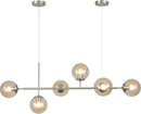 KCO Lighting Mid Century Modern Rectangle Light Fixture 6-Light Glass Globe Linear Chandelier Brushed Nickel Pendant Light Fixture Adjustable Kitchen Island Lighting (Silver+Amber) by CozyNest Decor